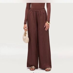 Veiled Linen blend Chocolate brown Wide-Leg Pants
